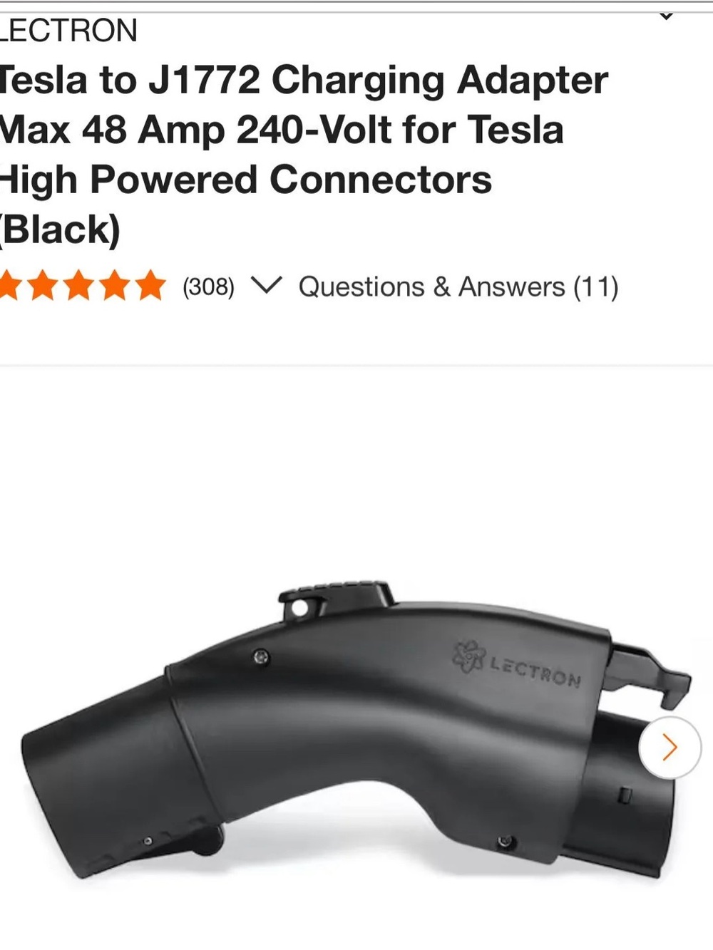 Lectron Black Tesla to J1772 Charging Adapter - 48A 240V